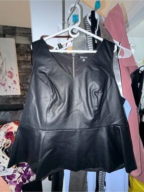 Rebel Faux Leather Sleeveless peplum Top - Black